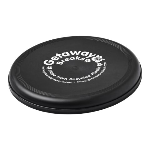 Werbeartikel Orbit Frisbee aus recyceltem Kunststoff – schwarz – mit Logo bedruckt
