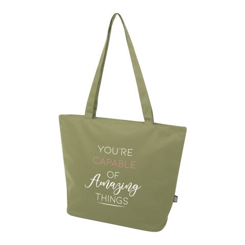 Nachhaltiger Werbeartikel Panama Tragetasche aus GRS Recyclingmaterial 20 L – olive – mit Logo bedruckt