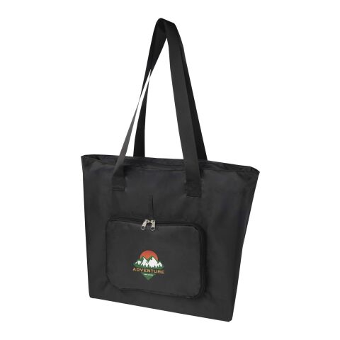 Nachhaltiger Werbeartikel EcoFold faltbare RPET Tragetasche 16 L – schwarz – mit Logo bedruckt