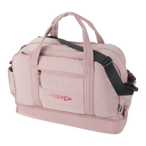 Nachhaltiger Werbeartikel Puffer GRS recycelte Reisetasche mit isoliertem Boden 30 L – Dusty Pink – mit Logo bedruckt