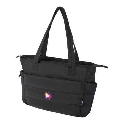 Nachhaltiger Werbeartikel Puffer 15,6" GRS recycelte Laptoptragetasche 18L – schwarz – mit Logo bedruckt