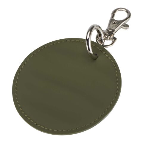 Werbeartikel Schlüsselanhänger Resi Plus GRS recyceltes PU-Leder rund Taschen-Charm edles Design nachhaltig ideal für Logos – waldgrün – mit Logo