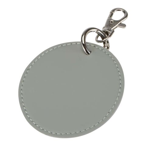 Werbeartikel Schlüsselanhänger Resi Plus GRS recyceltes PU-Leder rund Taschen-Charm edles Design nachhaltig ideal für Logos – grau – mit Logo bedruckt