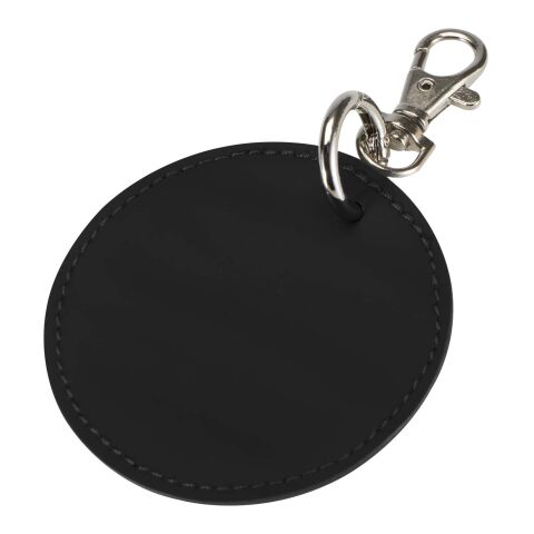 Werbeartikel Schlüsselanhänger Resi Plus GRS recyceltes PU-Leder rund Taschen-Charm edles Design nachhaltig ideal für Logos – Schwarz – mit Logo