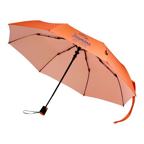 48h Express-Druck Werbeartikel Agnes 21" faltbarer RPET-Regenschirm mit automatischer Öffnung – orange – mit Logo bedruckt