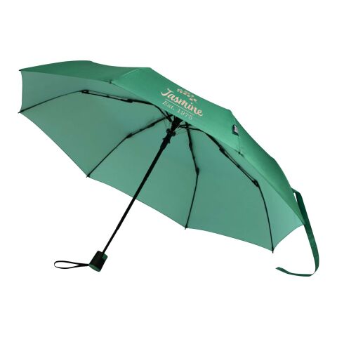 48h Express-Druck Werbeartikel Agnes 21" faltbarer RPET-Regenschirm mit automatischer Öffnung – grün – mit Logo bedruckt