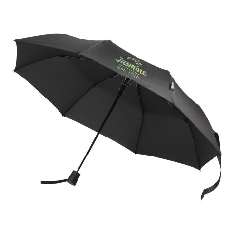 48h Express-Druck Werbeartikel Agnes 21" faltbarer RPET-Regenschirm mit automatischer Öffnung – schwarz – mit Logo bedruckt
