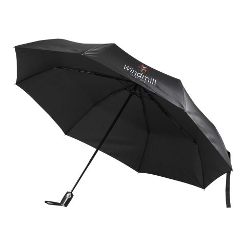 48h Express-Druck Werbeartikel Gale 27" faltbarer RPET-Regenschirm mit automatischer Öffnungs- und Schliessfunktion – schwarz – mit Logo bedruckt