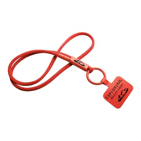 Werbeartikel Tubyard Lanyard Schlüsselband Telefonhalterung RPET Kunststoffschlauch flexibel Sicherheitsverschluss – rot – mit Logo bedruckt