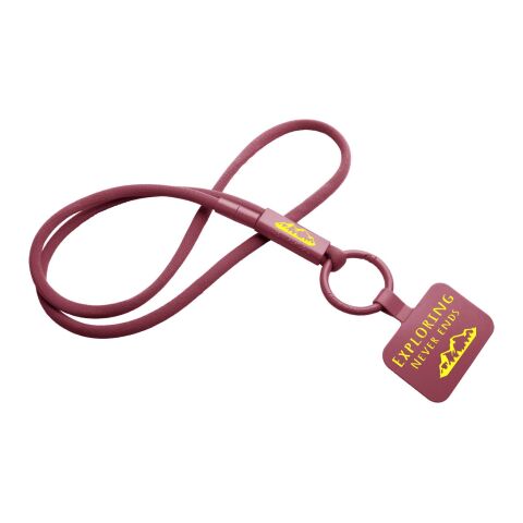 Werbeartikel Tubyard Lanyard Schlüsselband Telefonhalterung RPET Kunststoffschlauch flexibel Sicherheitsverschluss – bordeaux – mit Logo bedruckt
