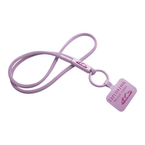 Werbeartikel Tubyard Lanyard Schlüsselband Telefonhalterung RPET Kunststoffschlauch flexibel Sicherheitsverschluss – fliederfarben – mit Logo bedruckt