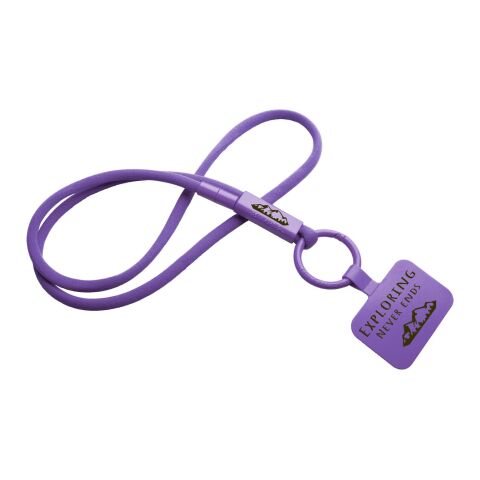 Werbeartikel Tubyard Lanyard Schlüsselband Telefonhalterung RPET Kunststoffschlauch flexibel Sicherheitsverschluss – lila – mit Logo bedruckt