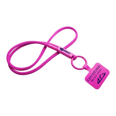 Werbeartikel Tubyard Lanyard Schlüsselband Telefonhalterung RPET Kunststoffschlauch flexibel Sicherheitsverschluss – rosa – mit Logo bedruckt