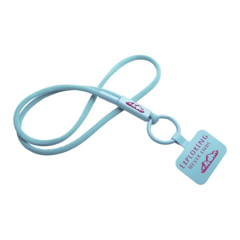 Werbeartikel Tubyard Lanyard Schlüsselband Telefonhalterung RPET Kunststoffschlauch flexibel Sicherheitsverschluss – eisblau – mit Logo bedruckt