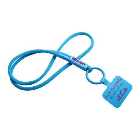 Werbeartikel Tubyard Lanyard Schlüsselband Telefonhalterung RPET Kunststoffschlauch flexibel Sicherheitsverschluss – himmelblau – mit Logo bedruckt