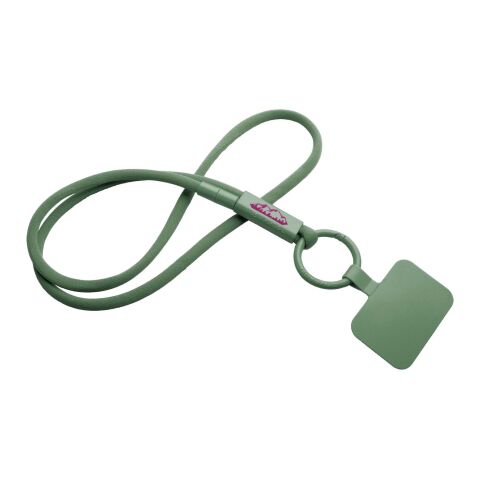 Werbeartikel Tubyard Lanyard Schlüsselband Telefonhalterung RPET Kunststoffschlauch flexibel Sicherheitsverschluss – olive – mit Logo bedruckt