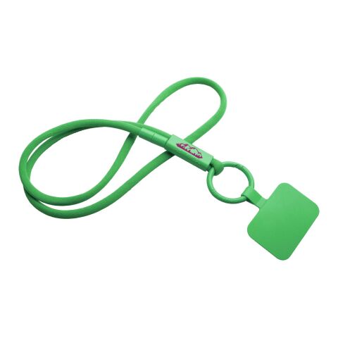 Werbeartikel Tubyard Lanyard Schlüsselband Telefonhalterung RPET Kunststoffschlauch flexibel Sicherheitsverschluss – grün – mit Logo bedruckt