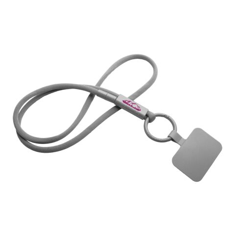 Werbeartikel Tubyard Lanyard Schlüsselband Telefonhalterung RPET Kunststoffschlauch flexibel Sicherheitsverschluss – grau – mit Logo bedruckt