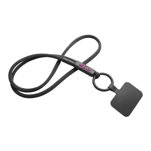 Werbeartikel Tubyard Lanyard Schlüsselband Telefonhalterung RPET Kunststoffschlauch flexibel Sicherheitsverschluss – schwarz – mit Logo bedruckt