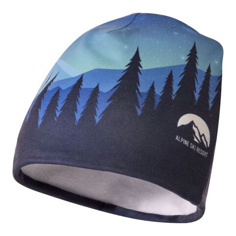 Nachhaltiger Werbeartikel Loki Sublimation-Mütze aus RPET mit Fleece-Schicht – weiss – L (26x21cm) – mit Logo bedruckt