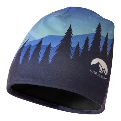 Nachhaltiger Werbeartikel Loki Sublimation-Mütze aus RPET mit Fleece-Schicht – schwarz – L (26x21cm) – mit Logo bedruckt