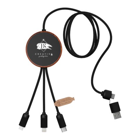 SCX.design C40 3-in-1 Ladekabel aus rPET mit 10W Ladepad und Leuchtlogo holz-schwarz | ohne Werbeanbringung | Nicht verfügbar | Nicht verfügbar