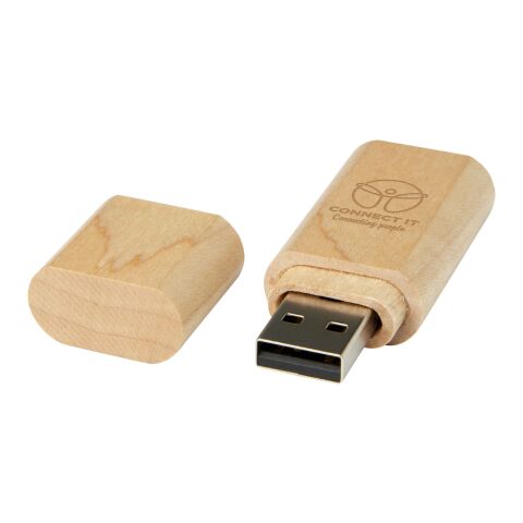 Werbeartikel Schlüssel USB-Stick 2.0 aus Holz – hellbraun – mit Logo bedruckt