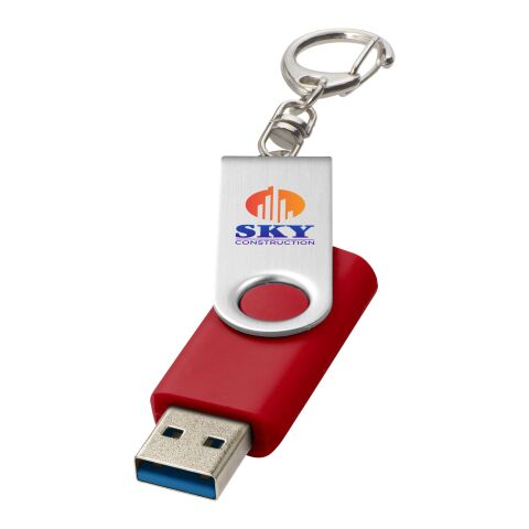 Werbeartikel Rotate USB-Stick 3.0 mit Schlüsselanhänger – mittelrot – mit Logo bedruckt