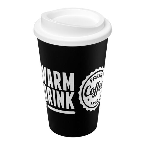 Werbeartikel Americano® 350 ml Isolierbecher – schwarz-weiss – mit Logo bedruckt