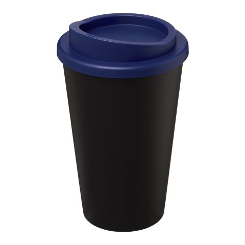 Werbeartikel 350 ml Americano® Isolierbecher, doppelwandiger Coffee-to-go-Becher Made in UK – schwarz-blau – mit Logo bedruckt