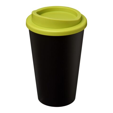 Werbeartikel 350 ml Americano® Isolierbecher, doppelwandiger Coffee-to-go-Becher Made in UK – schwarz-limone – mit Logo bedruckt