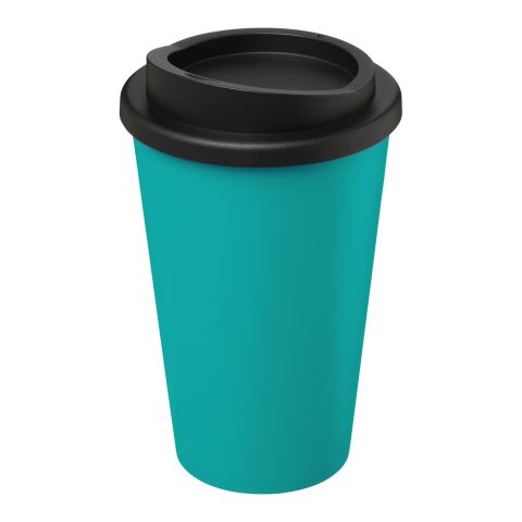 Werbeartikel 350 ml Americano® Isolierbecher, doppelwandiger Coffee-to-go-Becher Made in UK – aquablau-schwarz – mit Logo bedruckt