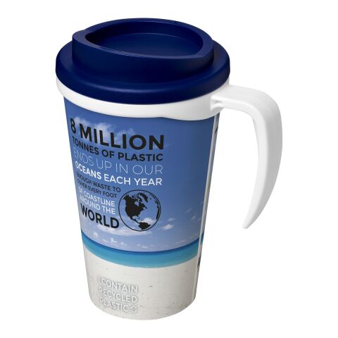 Werbeartikel Brite-Americano® Grande 350 ml Kaffeebecher mit Griff & Full-Color Rundum-Design – weiss-blau – mit Logo bedruckt