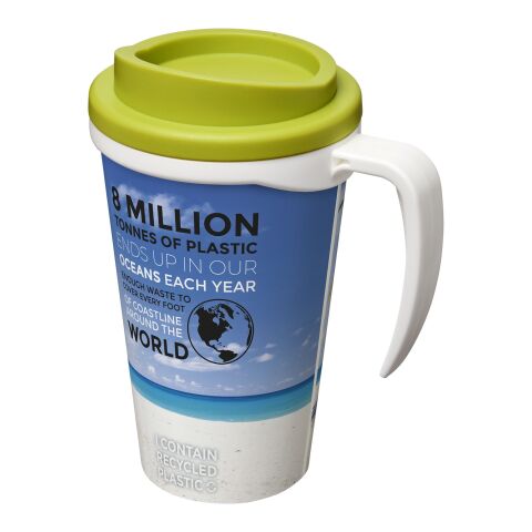 Werbeartikel Brite-Americano® Grande 350 ml Kaffeebecher mit Griff & Full-Color Rundum-Design – weiss-limone – mit Logo bedruckt