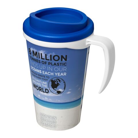 Werbeartikel Brite-Americano® Grande 350 ml Kaffeebecher mit Griff & Full-Color Rundum-Design – weiss-mittelblau – mit Logo bedruckt