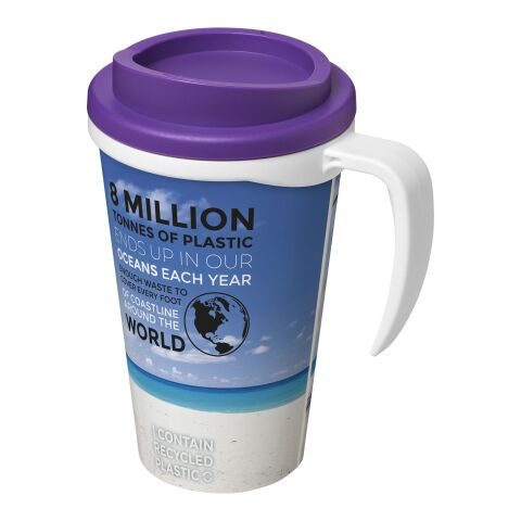 Werbeartikel Brite-Americano® Grande 350 ml Kaffeebecher mit Griff & Full-Color Rundum-Design – weiss-lila – mit Logo bedruckt