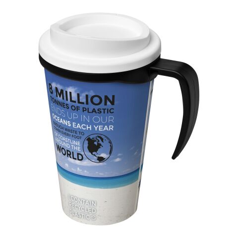 Werbeartikel Brite-Americano® Grande 350 ml Kaffeebecher mit Griff & Full-Color Rundum-Design – schwarz-weiss – mit Logo bedruckt