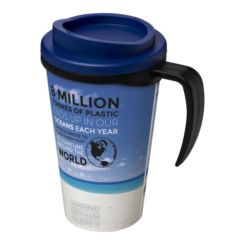 Werbeartikel Brite-Americano® Grande 350 ml Kaffeebecher mit Griff & Full-Color Rundum-Design – schwarz-blau – mit Logo bedruckt