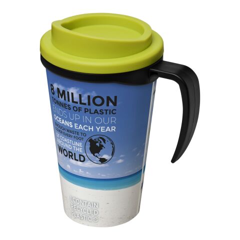 Werbeartikel Brite-Americano® Grande 350 ml Kaffeebecher mit Griff & Full-Color Rundum-Design – schwarz-limone – mit Logo bedruckt