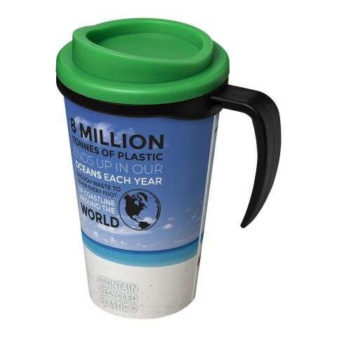 Werbeartikel Brite-Americano® Grande 350 ml Kaffeebecher mit Griff & Full-Color Rundum-Design – schwarz-grün – mit Logo bedruckt
