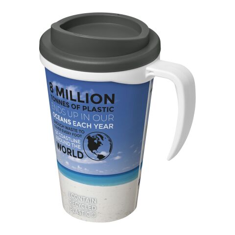 Werbeartikel Brite-Americano® Grande 350 ml Kaffeebecher mit Griff & Full-Color Rundum-Design – weiss-grau – mit Logo bedruckt
