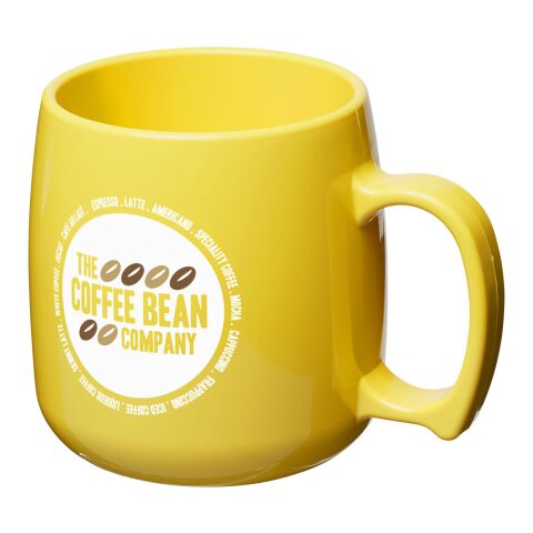 Werbeartikel Classic 300 ml Kunststoffbecher strapazierfähig & einwandig aus SAN – Made in UK für Events & Messen – gelb – mit Logo bedruckt