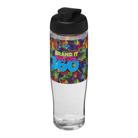 Werbeartikel H2O Tempo® 700 ml Sportflasche schlankes Design mit Klappdeckel auslaufsicher & recycelbar Made in UK – weiss-schwarz – mit Logo bedruckt