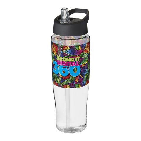 Werbeartikel H2O Tempo® 700ml Sportflasche einwandig auslaufsicher mit Ausgussdeckel Made in UK schlankes Design – weiss-schwarz – mit Logo bedruckt