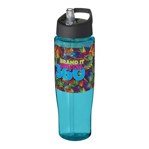 Werbeartikel H2O Tempo® 700 ml Sportflasche mit Ausgussdeckel – aquablau-schwarz – mit Logo bedruckt