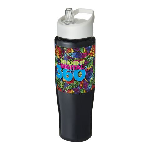 Werbeartikel H2O Tempo® 700 ml Sportflasche mit Ausgussdeckel – schwarz-weiss – mit Logo bedruckt