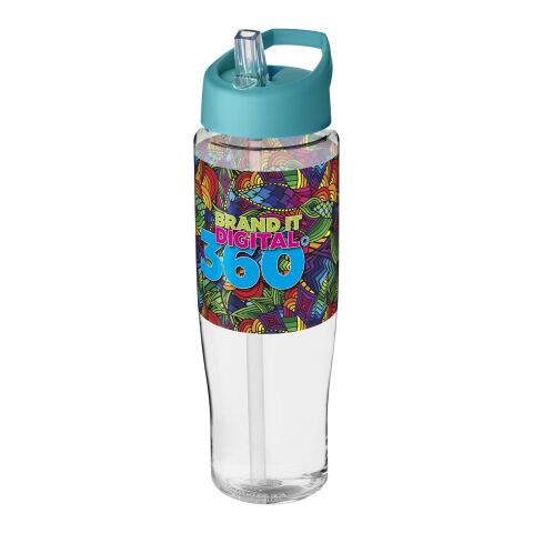 Werbeartikel H2O Tempo® 700 ml Sportflasche mit Ausgussdeckel – transparent klar-aquablau – mit Logo bedruckt