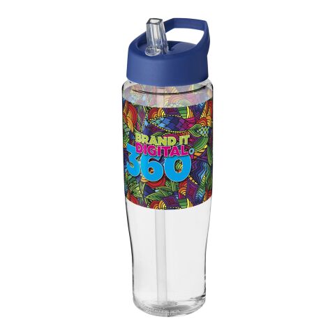 Werbeartikel H2O Tempo® 700 ml Sportflasche mit Ausgussdeckel – weiss-blau – mit Logo bedruckt