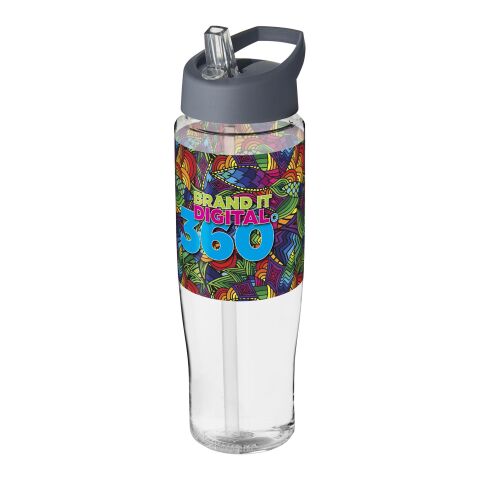 Werbeartikel H2O Tempo® 700 ml Sportflasche mit Ausgussdeckel – transparent-storm grey – mit Logo bedruckt
