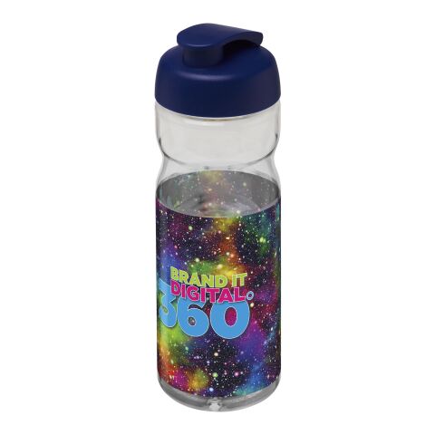 Werbeartikel H2O Base® 650 ml Sportflasche einwandig & ergonomisch auslaufsicherer Klappdeckel Made in UK – weiss-blau – mit Logo bedruckt
